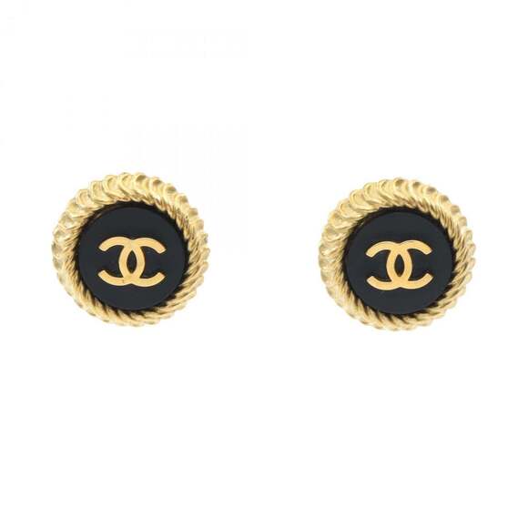 CHANEL Black Logo Earrings